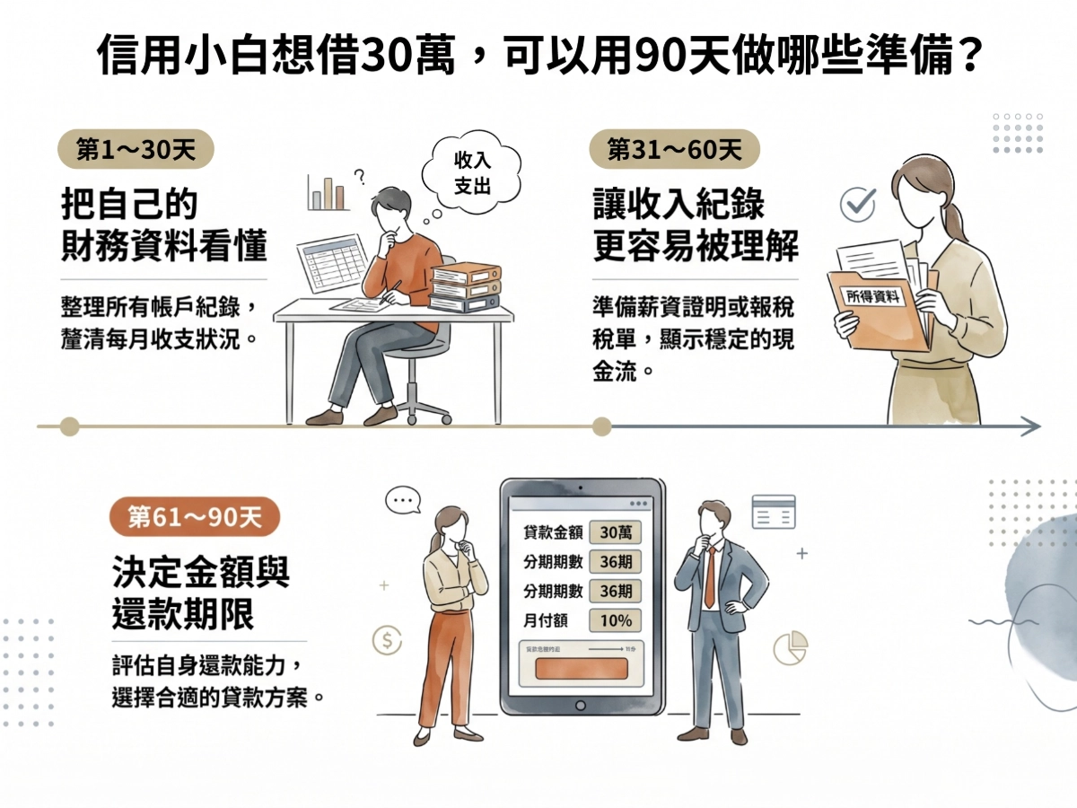信用小白想借30萬，可以用90天做哪些準備