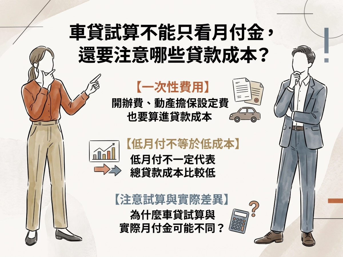 車貸試算不能只看月付金，還要注意哪些貸款成本